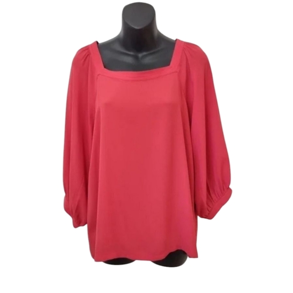 LOFT Tops - LOFT Blouse Women's Red Square Neck 3/4 Wide Sleeve Top Size S